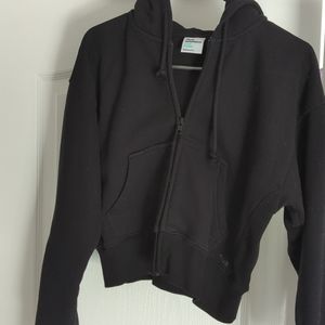 XS TNA Cozy Fleece Boyfriend Boxy Zip Hoodie, black EUC